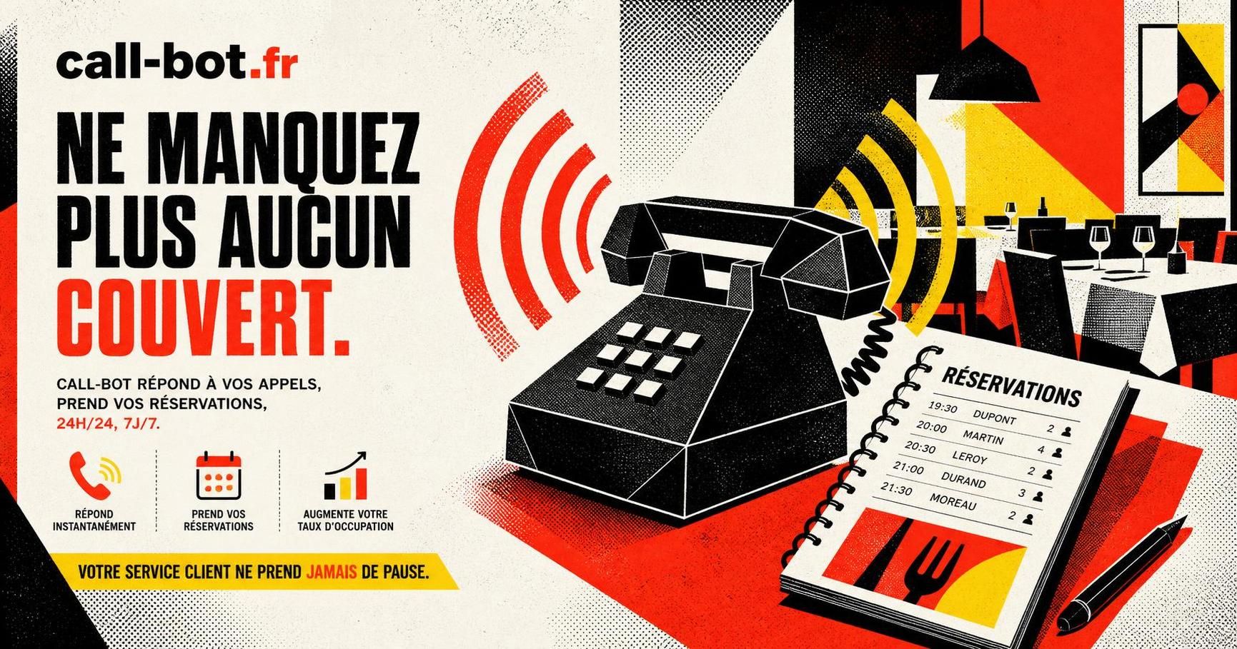 callbot restauration : automatisez vos réservations et commandes pour un service client rapide et efficace, optimisant ainsi la gestion de votre établissement.