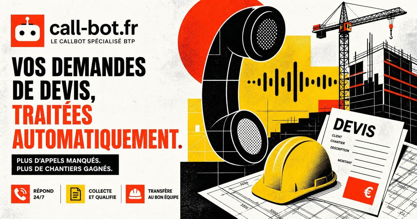 découvrez callbot btp, la solution automatisée pour gérer efficacement vos demandes de devis dans le secteur du bâtiment et des travaux publics. simplifiez votre prospection et gagnez du temps !