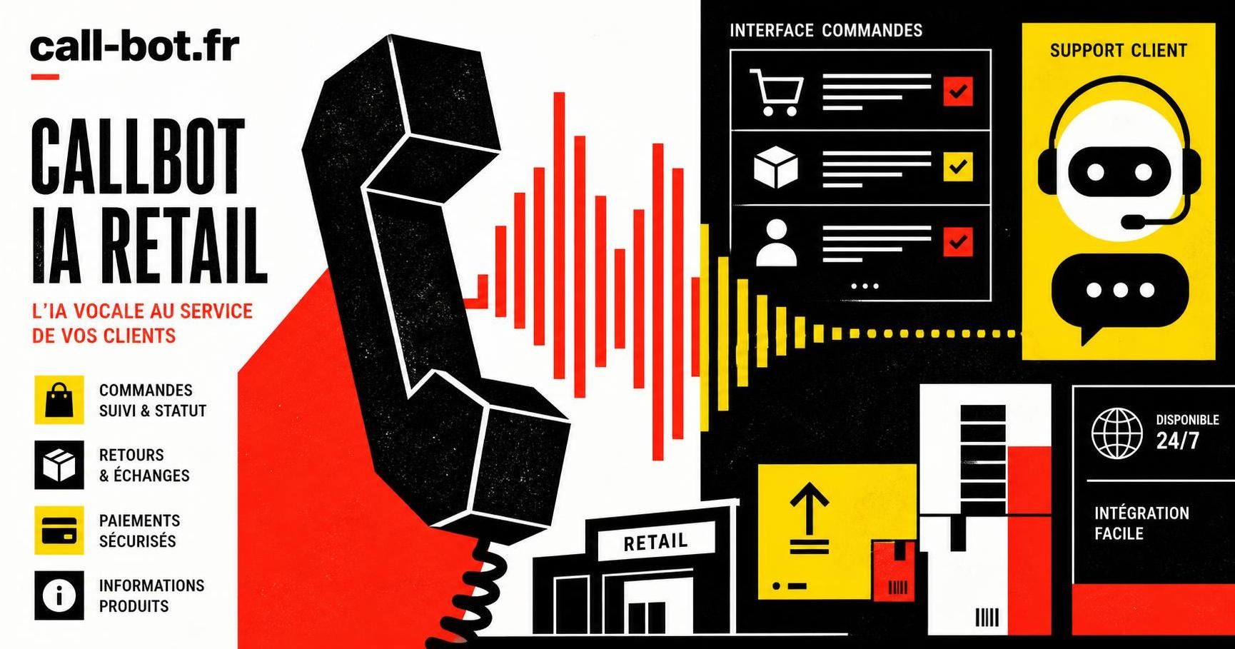 découvrez callbot ia retail, la solution intelligente pour automatiser le support client et la gestion des commandes dans le secteur du commerce de détail, améliorant l'efficacité et la satisfaction client.