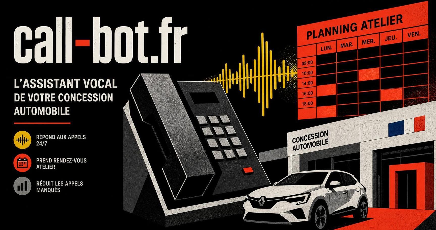 découvrez notre agent vocal ia dédié à l'automobile, un service après-vente automatisé pour répondre rapidement et efficacement à toutes vos demandes clients.