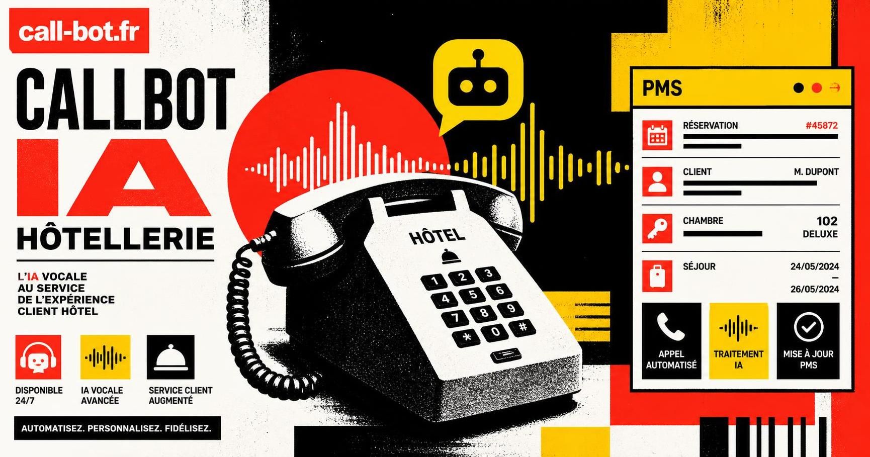 optimisez la gestion hôtelière avec notre callbot ia dédié aux réservations et services de conciergerie vocale pour une expérience client fluide et personnalisée.